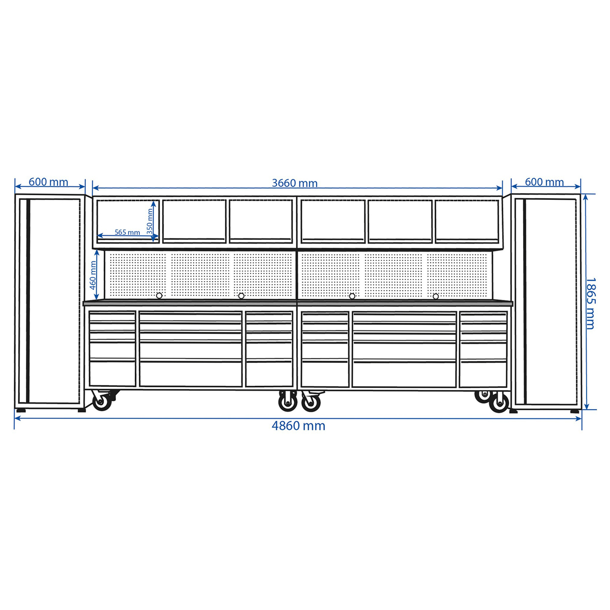SGS Stainless Steel 30 Drawer Work Bench | 6 Upper Cabinets & 2 Tall Side Cabinets